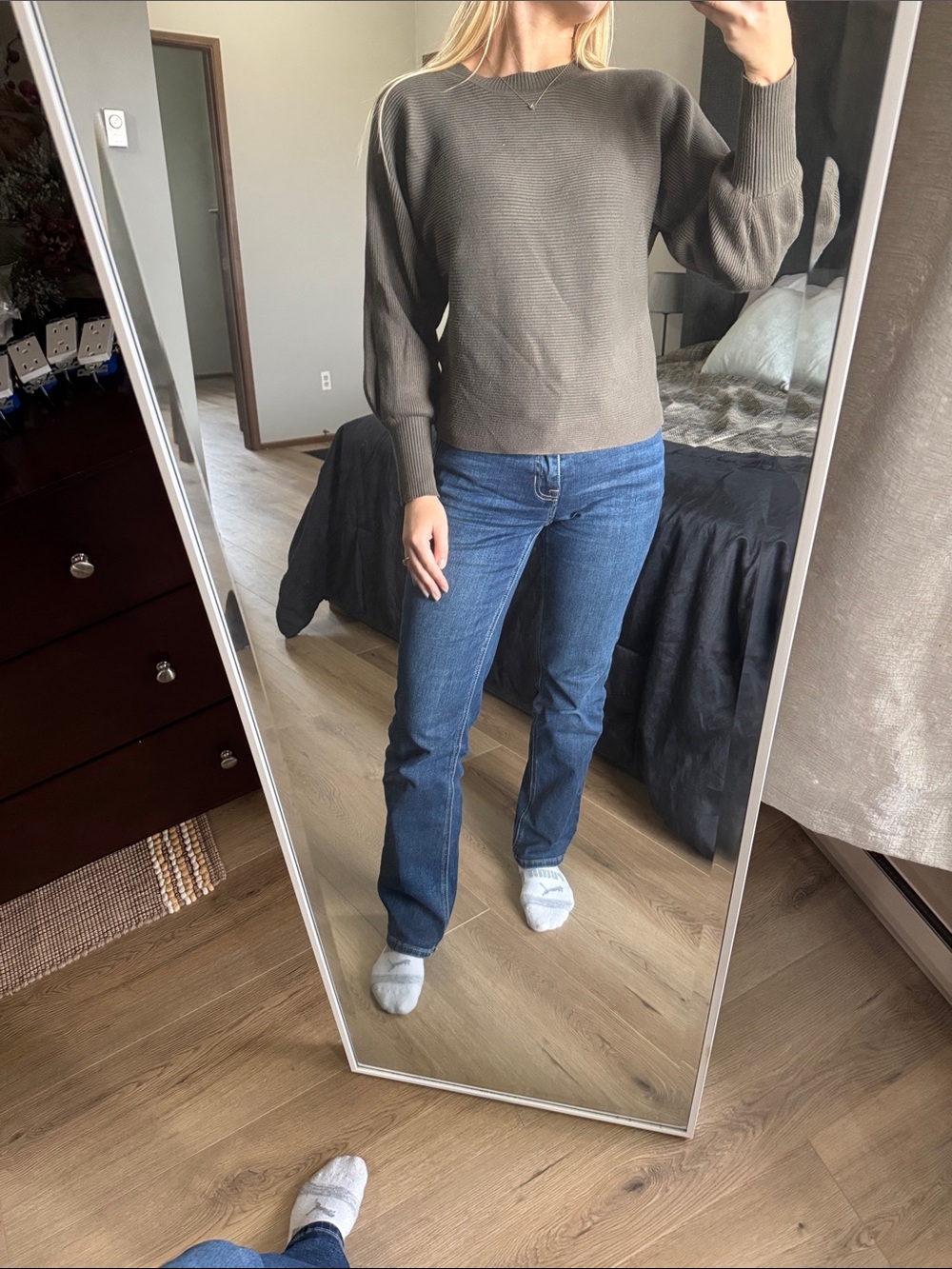 Pink Rose Olive Green Long Sleeve Knit Top